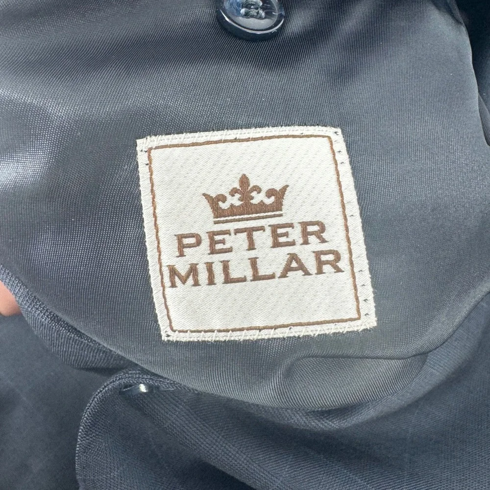 Peter Millar Mens 48T Navy Blue Windowpane Plaid 100% Wool Blazer Sport Coat